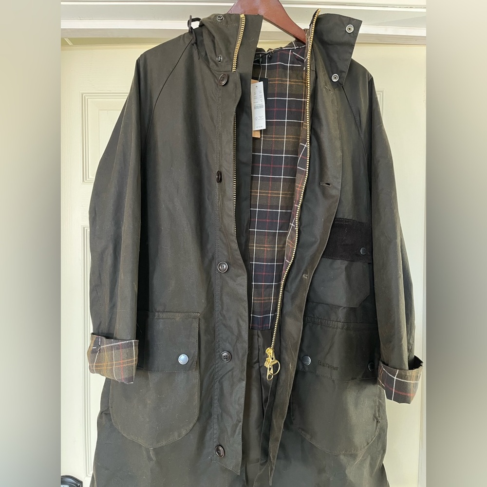 Barbour Solway Wax Jacket Trench Coat Olive MWX24810L71 $710 Medium CN462 - Picture 3 of 16